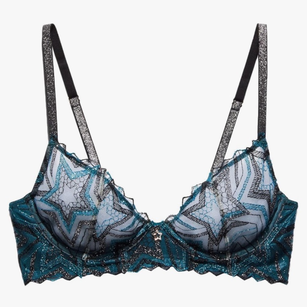 Savage X Fenty‎ Women's Shining Star Embroidered Unlined Demi Bra Size 34B